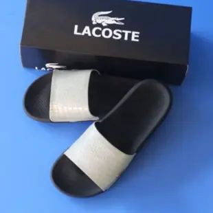 Lacoste Croco Rubber 黑色拖鞋男士休閒拖鞋銀色原裝