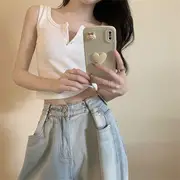 Henley Plain Tank Top White - One Size