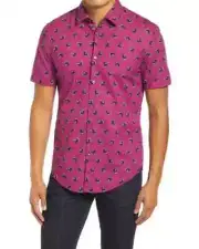 BOSS Hugo Boss Ronn Slim Fit Leaf Print Short Sleeve Button-Up Shirt Sz:L