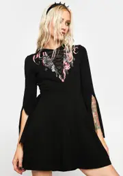 [Punk Rave] Mystery Story Deep V Print Gothic Dress