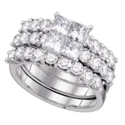 14k White Gold Princess Diamond 3-Piece Bridal Wedding Ring Set 4 Cttw