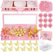 QAUYETM Empty Flower Gift Box for Mom Thicker Letter Shaped Fillable Gift Box with 10 Flowers 50 Bouquet Pins 12 Gold Decor Butterfly Raffia Paper Shreds A Card for DIY Mother's Day Birthday
