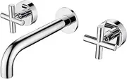 Bathroom Wall Sink Tap Set Cross Handles Basin Bath Spout Vanity Spa Bathtub Water Outlet with 1/4 Turn Twin Tap Set Brass (Chrome)