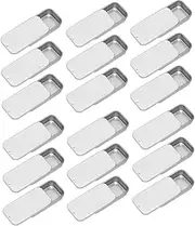 20Pcs Mini Portable Slide Top Small Tin Containers,2.36" x 1.34" x 0.39"Metal Tins Box Empty Storage Organizer Tins with Lids for Lip Balm Candies Candles (‎Silver)