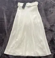New Portman’s Linen Blend White Maxi Skirt, Sz 8, Lined, Belted, New With Tag