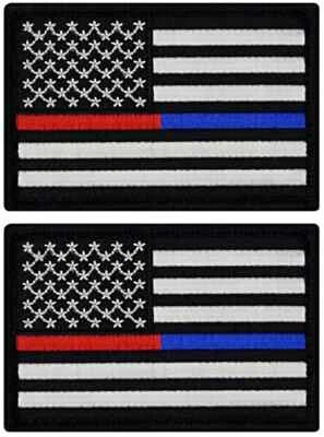 USA Flag Thin Red Blue Line Firefighter Police PATCH ||2PC IRON ON OR SEW 3"X2"