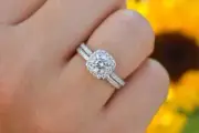 Square Halo Ring Round Solitaire Ring Engagement Ring Wedding Ring 925 Silver