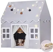 Large Kids Play Tent with Mat, XICEN Play Tent Indoor with Star Lights and Windows, Playhouse for Boys and Girls Aged 3+, Kid Tent with Mat Washable (All Grey)