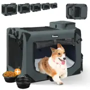 Large Cat Carrier 24"x16"x16", Soft Dog Crate with 2 Bowls, Collapsible Trave...