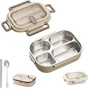 Microwaveable Stainless Steel Insulated Bento Box, Microwave Lunch Boxs, 1000/1500/2000ml Reusable Bento Lunch Box, Leakproof Lunch Container with Utensils (1000ml(4grid))