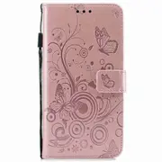 For Galaxy A50 Butterflies Love Flowers Pattern Horizontal Flip Leather Case with Holder & Card Slots & Wallet & Lanyard(Rose Gold)