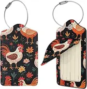 [STVYUKL] Cute Rooster Chickens Luggage Tags 4 Pcs for Suitcase Waterproof Leather Suitcase Tags Privacy Cover Name Id Label and Metal Loop Baggage Tags for Women Men Travel
