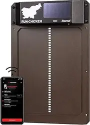 Run-Chicken Solar Powered Automatic Chicken Coop Door (Brown) - Battery Powered, Programmable With Timer, Light Sensor - Model Eternal