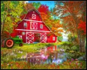 Counted Cross Stitch Pattern Needlework chart X stitch- Autumn at the Old Barn