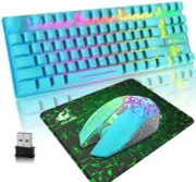 3800mAh Wireless Gaming Keyboard Mouse Combo Rainbow Backlit 87 Key for PS4 Xbox