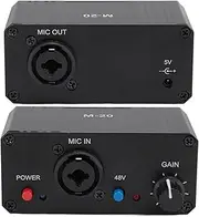 48V Microphone Preamp, Portable Mic Preamplifier, High Gain Microphones Booster with Low Noise, Black Metal Case for Dynamic and Condenser Mic