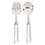 Crystal Look Handle With Silver Fork And Spoon Salad Servers