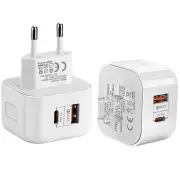 YSY-6087 20W 2-Port USB PD Charger USB-A+USB-C PD QC3.0 Fast Charging Wall Charger Adapter EU Plug US Plug for iPhone 16