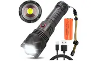 LED Rechargeable 250000 Lumens Tactical Torch, Zoomable, 4 Modes, IPX4 Waterproof (Black)
