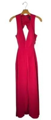 Aidan Mattox Jumpsuit Women 8 Geranium Halter V Neck With Skirt NWT Party