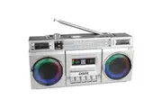 Laser 80s Party Portable Bluetooth BoomBox/Speaker w/ LED 31.5x16.6cm Silver