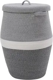 Extra Large Cotton Rope Storage Basket with Lid - Toy Bin, Blankets, LAUNDRY