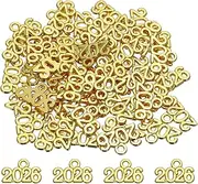 uxcell Metal Year Number Charm, Gold 2026 Year Charm Graduation Tassel for DIY Jewelry Making, Necklace Bracelets, Keychain, Pack of 50