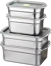 SUBRON 4Pcs Stainless Steel Food Storage Containers with Airtight Lids Set, Stackable Leak Proof Metal Lunch Bento Box Dishwasher & Freezer Safe