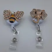 Faux Pearl, White & Black Austrian Crystal,Enameled Bee & Elephant Badge Holders