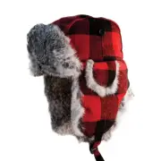 Eskimo Ice Fishing Plaid Alaskan Fur Buffalo Plaid Hat
