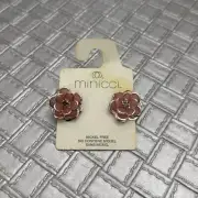 MiniCci Pink Floral Stud Earrings Nickel Free Enamel Flower Coquette Style NWT