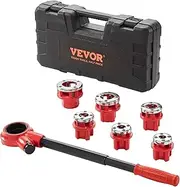 VEVOR Ratchet Pipe Threader Kit, 1/4" NPT - 1-1/4" NPT Manual Ratcheting Pipe Threader, Portable Pipe Threading Tool Set with 6PCS NPT Dies, Storage Case for Galvanized Aluminum Iron Copper Pipes