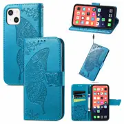 For iPhone 13 mini Case,Butterfly PU Leather Wallet Cover,Blue