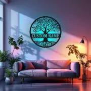 Custom Tree Of Life Metal Wall Art With Led Light, Personalized Tree Of Life Fam