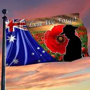Australian Veteran Anzac Day Flag - Lest We Forget Poppy Flower Double Sided Grommet Flag for Memorial Day - Outdoor Decor