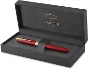 Parker Sonnet Fountain Pen Red Lacquer With Gold Trim