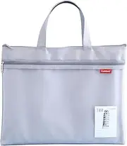 [pendancy] A4 Document Bag, Zip File Pouch, Zippered Handbag, Books Carry Bag Waterproof Double Zippers Pockets for Office Travel (Grey)