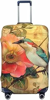 [CADREWY] Flower and Bird Print Travel Suitcase Cover Luggage Protector with Elastic Anti Scratch for Carry On, Black, Medium