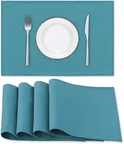 Smarcute Linen Placemats for Dining Table,Waterproof & Heat Resistant Placemat for Kitchen/Dining Decor Set of 6 Solid Table Mats Washable, Dark Teal, 46X30cm