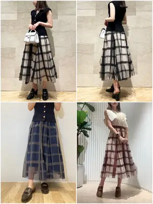 🌸Lenas通販⭐特價⭐2022年12月日本SNIDEL三色甜美氣質拼接格紋薄紗大裙襬高腰長裙紗裙