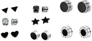[Hernin] Stainless Steel Silver Black Stud Earrings Set 8 Pairs Men's Magnetic Stud Earrings Stainless Steel Magnetic Earrings for Men, 8mm, Stainless steel, zirconia, No Gemstone