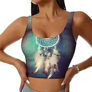 [LHDGBNV] Sports Bras for Women, U Back Removable Womens Tank Tops White Dream Catcher Feather Funny Yoga Print Workout Bras