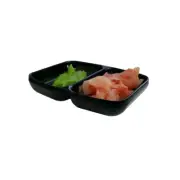 12x Melamine Small Sauce & Condiment Dish Black Divided Ryner Commercial Plastic