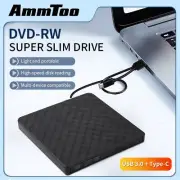 External USB3.0 DVD RW CD Writer Slim Optical Drive Burner Reader Playr Tray Typ