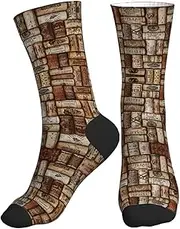 [FSCEV] Wine Cork Sports Running Calf Socks Crew Socks For Sports Activities Walking Travel Daily Wear, 2 Black-2, One size