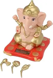 ANKROYU Ganesha Elephant God Statues Solar Powered Indian Ganesha Idol Figurine Car Dashboard Home Decor Craft ABS Material Good Luck Wealth Prosperity (Fleshcolor)