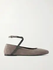 [Brunello Cucinelli] Brunello Cucinelli - Embellished Suede Ballet Flats - Dark gray - IT38 IT 38 Gray