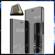 For SAMSUNG GALAXY A01 CORE CLEAR VIEW FLIP CASE SMART BOOK MIRROR LUXURY STAND
