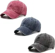 [KQIVEN] 3PCS Classic Baseball Cap, Low Profile Hats Adjustable Washed Plain Baseball Hat Cap Dad Hat for Men Women