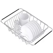 Rejilla para secar platos expandible de acero inoxidable sobre el fregadero